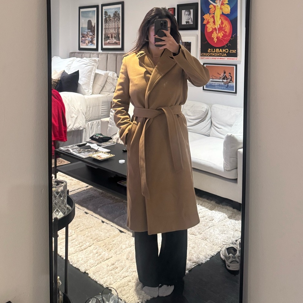 ZARA Manteco Belted Wrap Wool-Blend Camel Coat